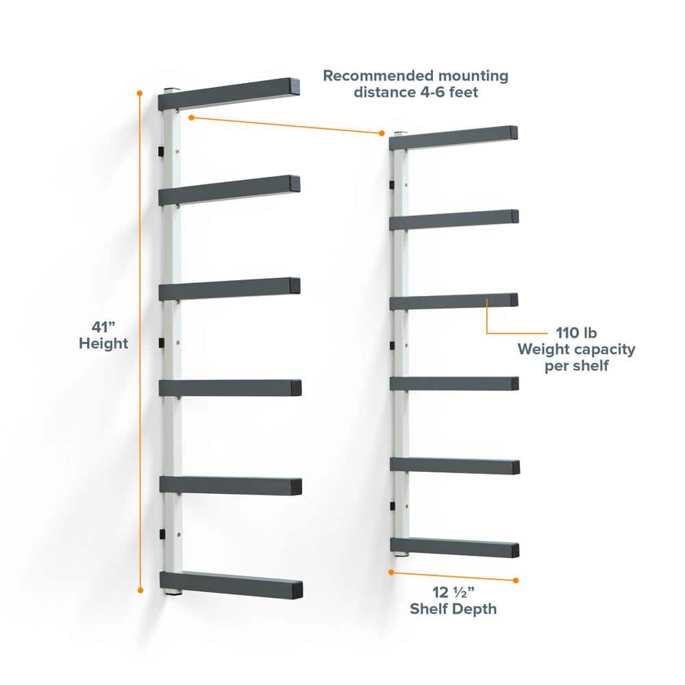 39.5 in. H x 72 in. W x 12.5 in. D 6-Level White/Gray Mounted Steel Garage Wall Shelf - Hercitys