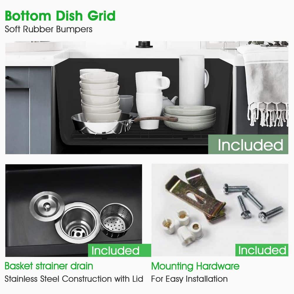 18 in. Undermount Single Bowl Matte Black Quartz Kitchen Sink with Basket Strainer - Hercitys