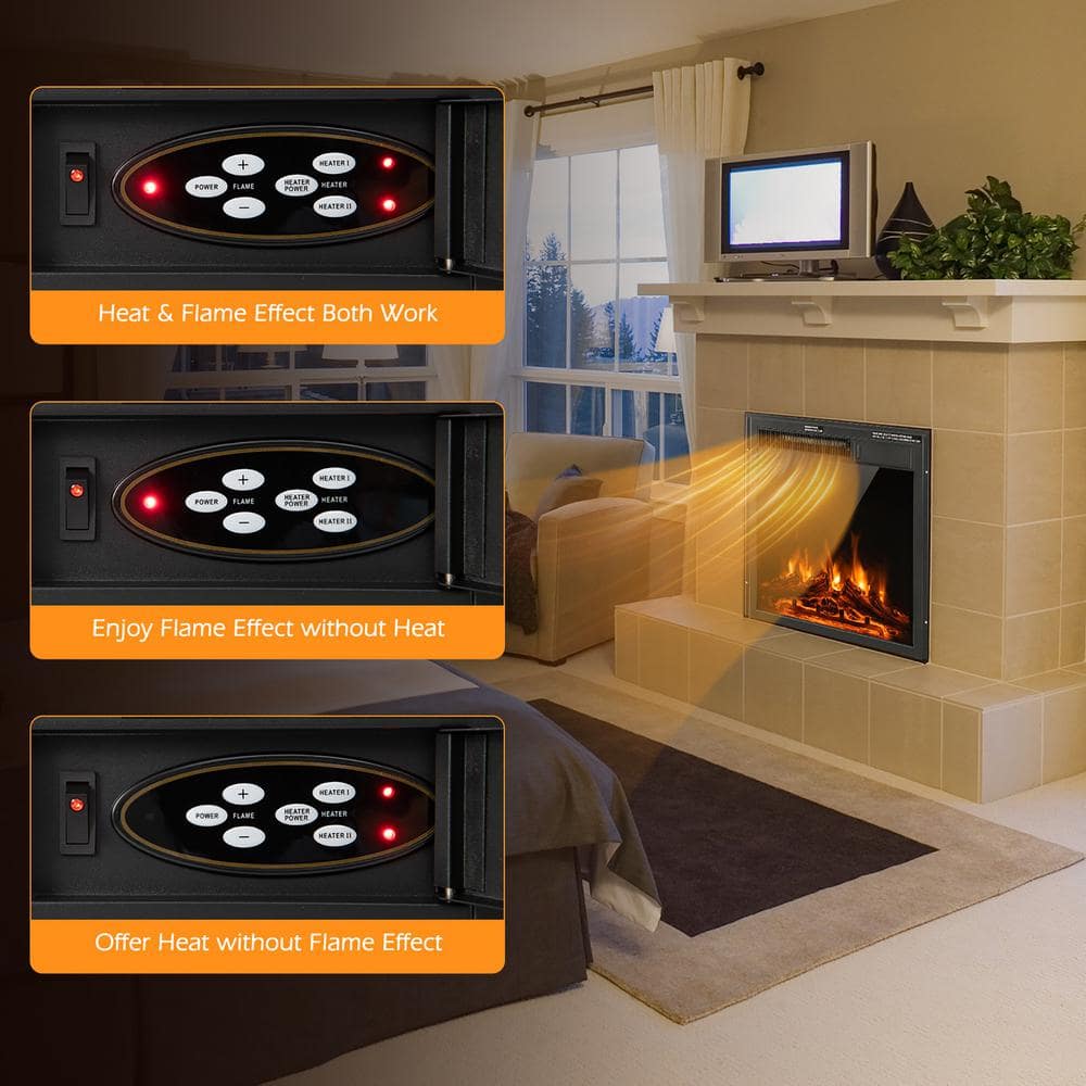 22.5 in. Wall-Mount Electric Fireplace TV Stand Heater Inserts Recessed Ultra Thin Log Flame 1500W - Hercitys
