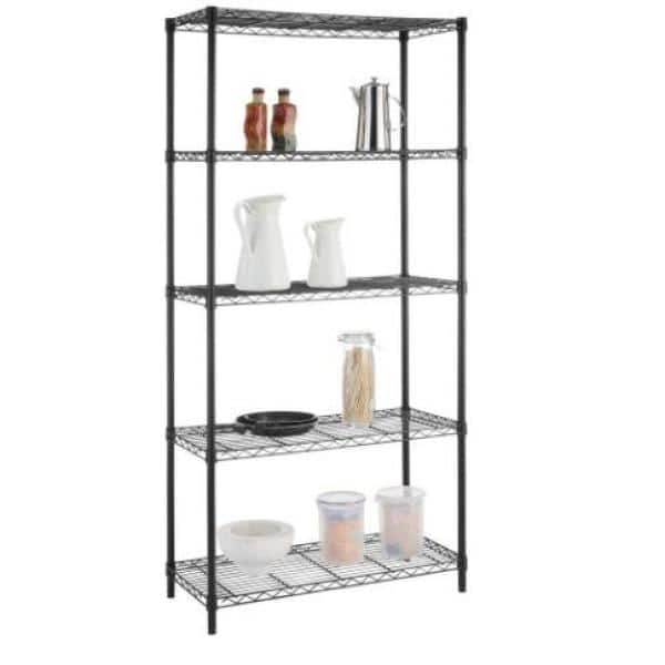 5-Tier Steel Wire Shelving Unit in Black (36 in. W x 72 in. H x 16 in. D) - Hercitys