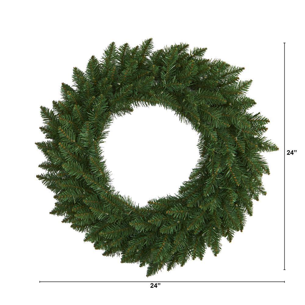 24 in. Pre-Lit Green Pine Artificial Christmas Wreath with 35 Clear LED Lights - Hercitys