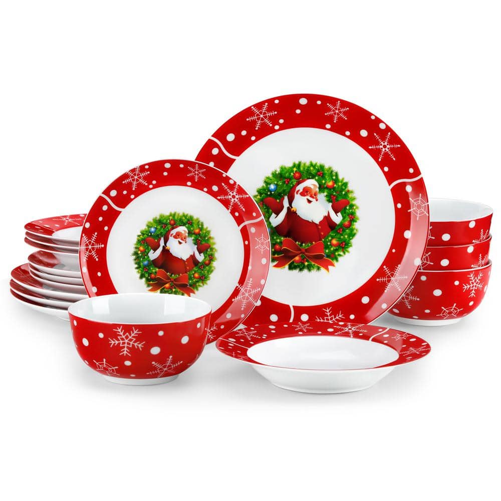16 Piece Porcelain Santa Claus Dinnerware Set (Service for 4) - Hercitys