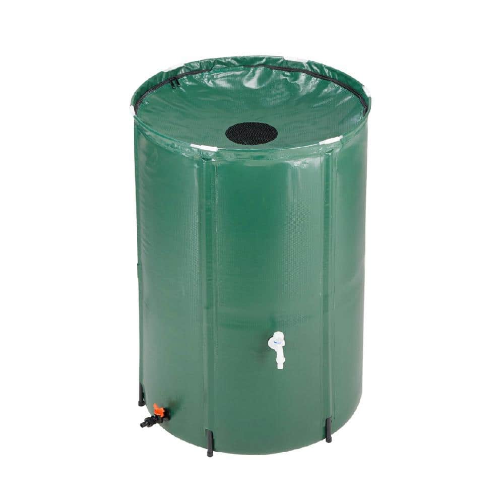 100 gal. Green PVC Foldable Rain Barrel with Screen Cover and Hose Spigot for Garden, Plant Beds and Rainwater Storage - Hercitys
