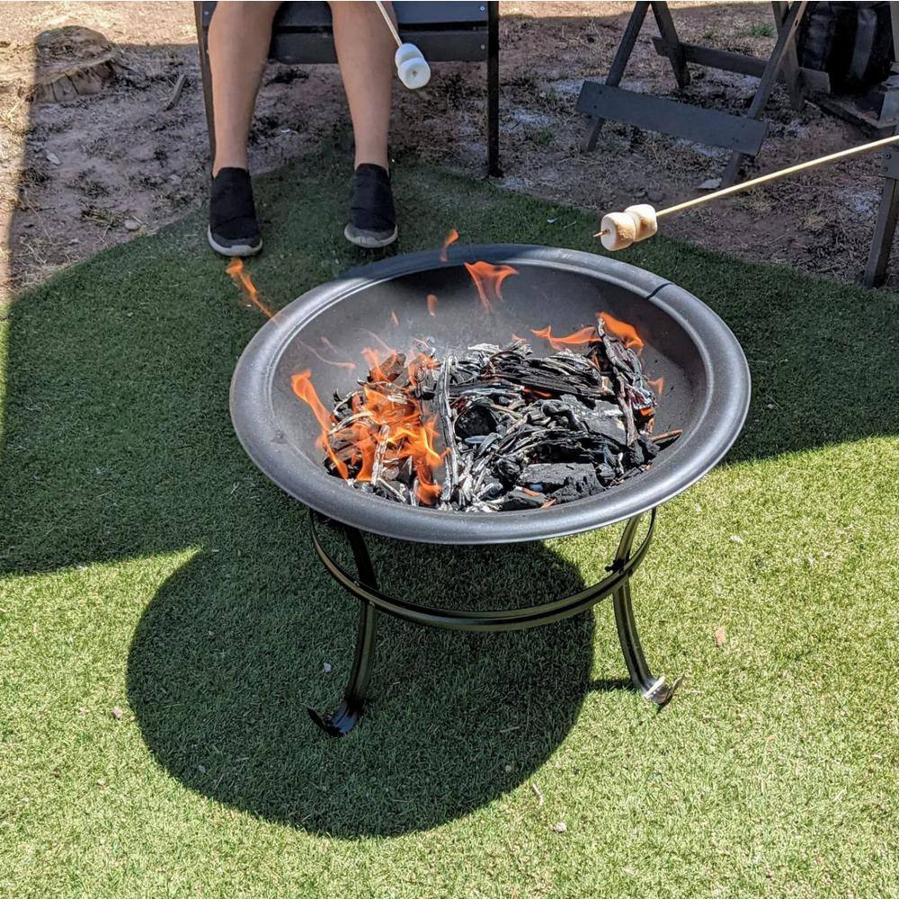 21.5 in. D x 21.5 in. W x 20 in. H Round Metal Wood Burning Fire Pit with Mesh Lid and Fire Picker - Hercitys