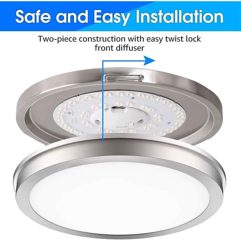 14 in. Brushed Nickel Slim Flush Mount with Frosted Glass Shade Integrated LED Dimmable Lamp (6-Pack) - Hercitys