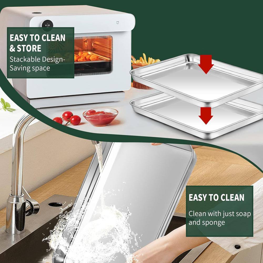 2-Piece Stainless Steel Quarter Sheet Pan with Cooling Rack Set [2 Baking Sheets & Racks] Rust,Warp Resistant & Nonstick - Hercitys