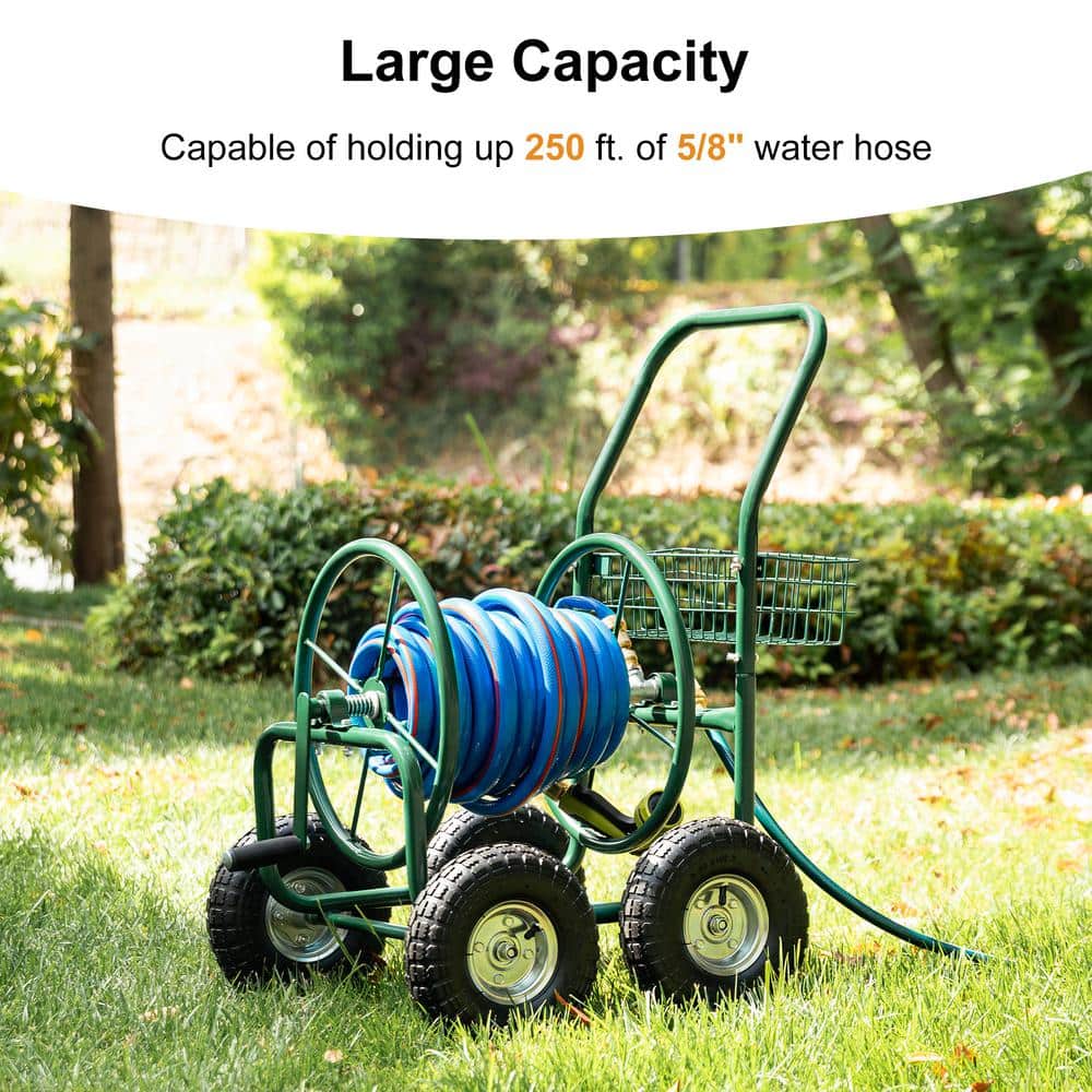250 ft. Green Steel 4-Wheel Garden Hose Reel Cart - Hercitys
