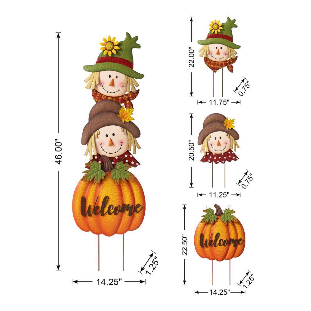 46 in. H Fall Metal Stacked Scarecrow and Pumpkin Yard Stake - Hercitys
