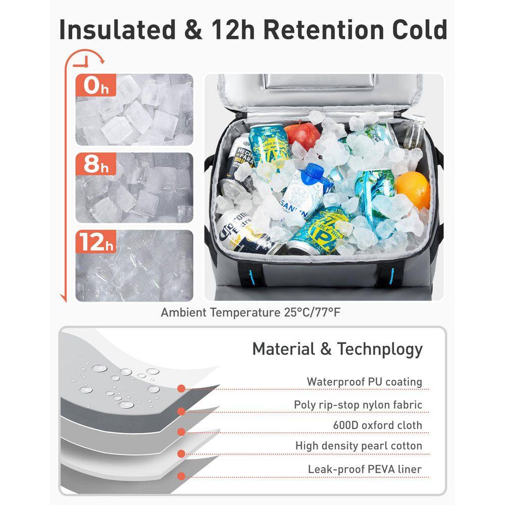 31 qt. Soft-Side Cooler with Wheels 16-Hrs Ice Retention Rolling Cooler with PU-Coated Waterproof Soft Cooler Bag - Hercitys