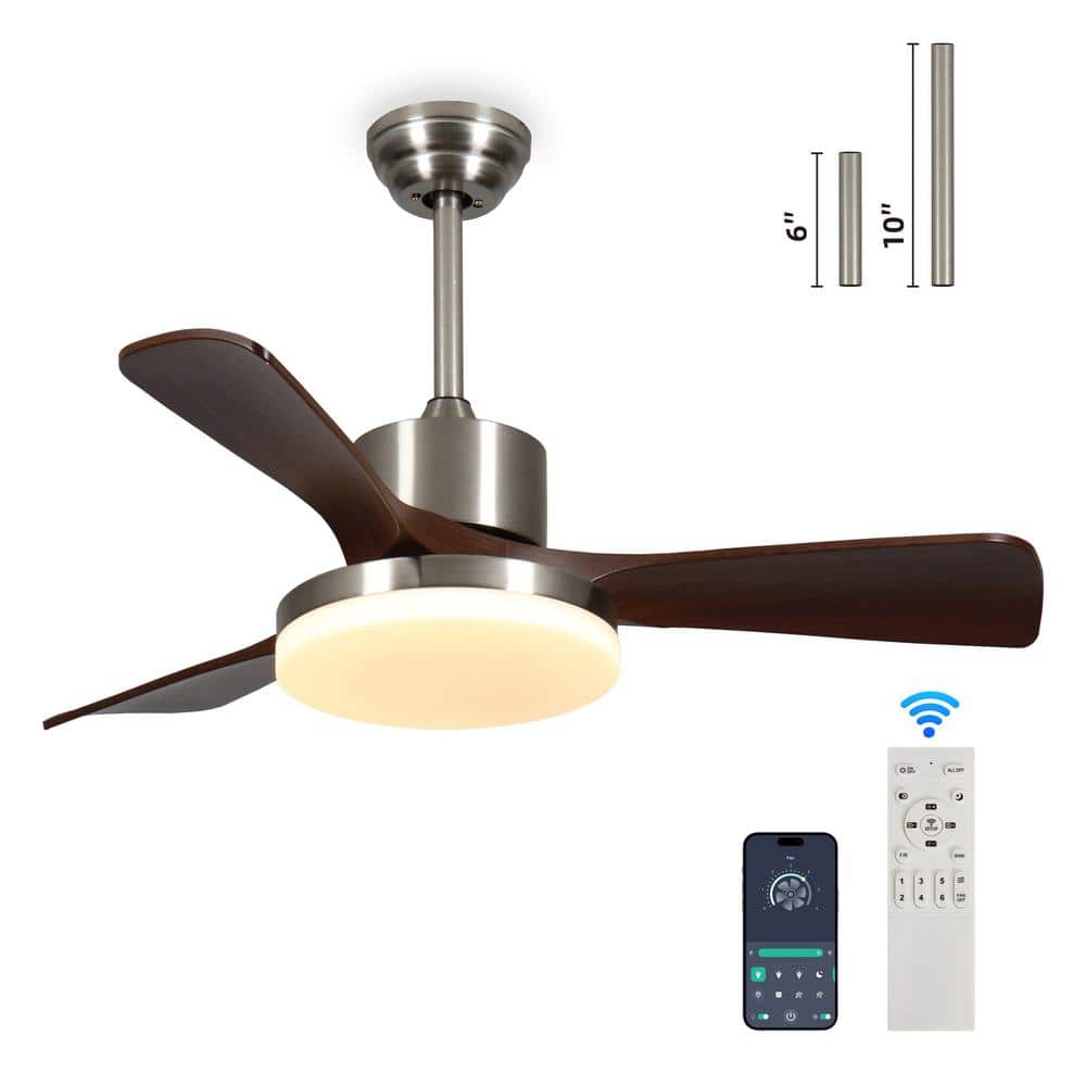 42 in. Smart Indoor Nickel Downrod Mount Ceiling Fan with Integrated LED and APP/Remote Control and Memory Function - Hercitys