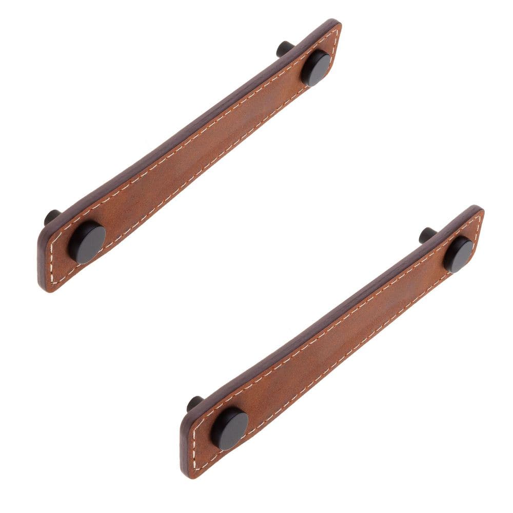 2-Pack Saddle Leather 4 in. (102 mm) Center-to-Center Rustic Matte Black Drawer Pull - Hercitys