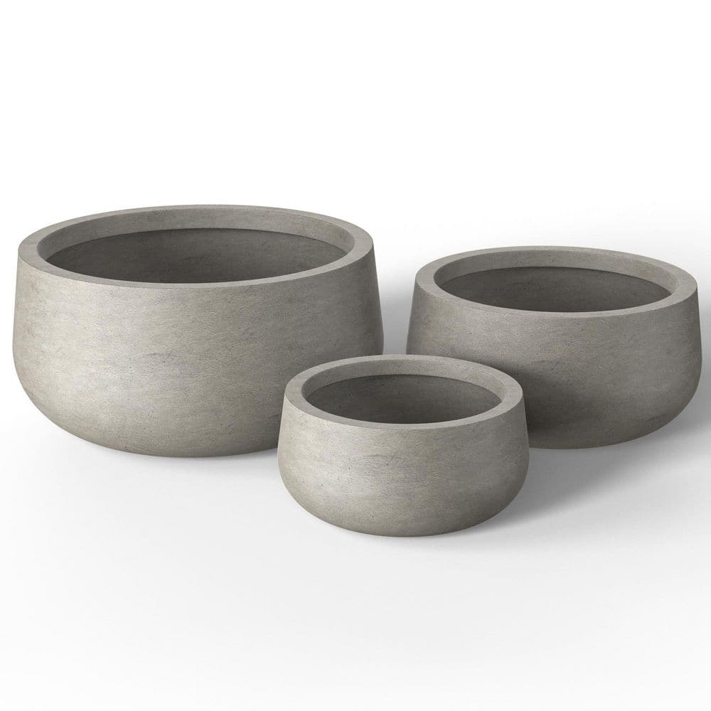 12.5 in. 16 in. 20.5 in. Light Gray(Enhanced Interior) Concrete Round Planter / Pot with Drainage Holes (3-Pack) - Hercitys