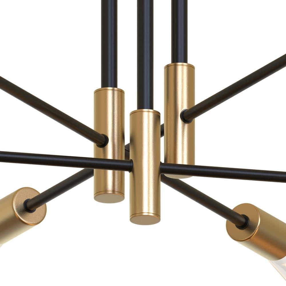 32.7 in. 6-Light Black Unique Modern Sputnik Semi-Flush Mount with Aged Brass Socket Cups - Hercitys