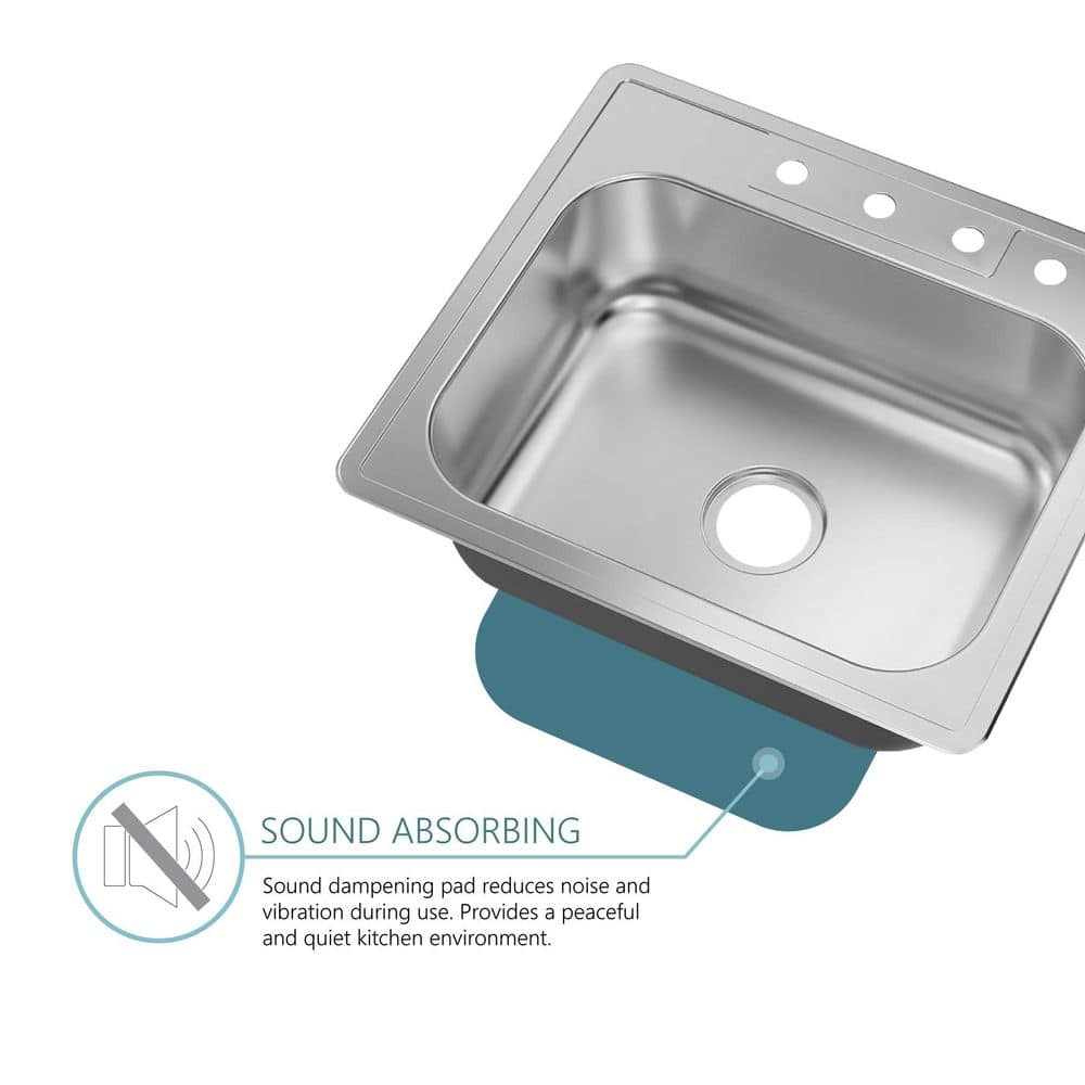 25 in. Drop-In Single Bowl 20-Gauge Stainless Steel Kitchen Sink - Hercitys