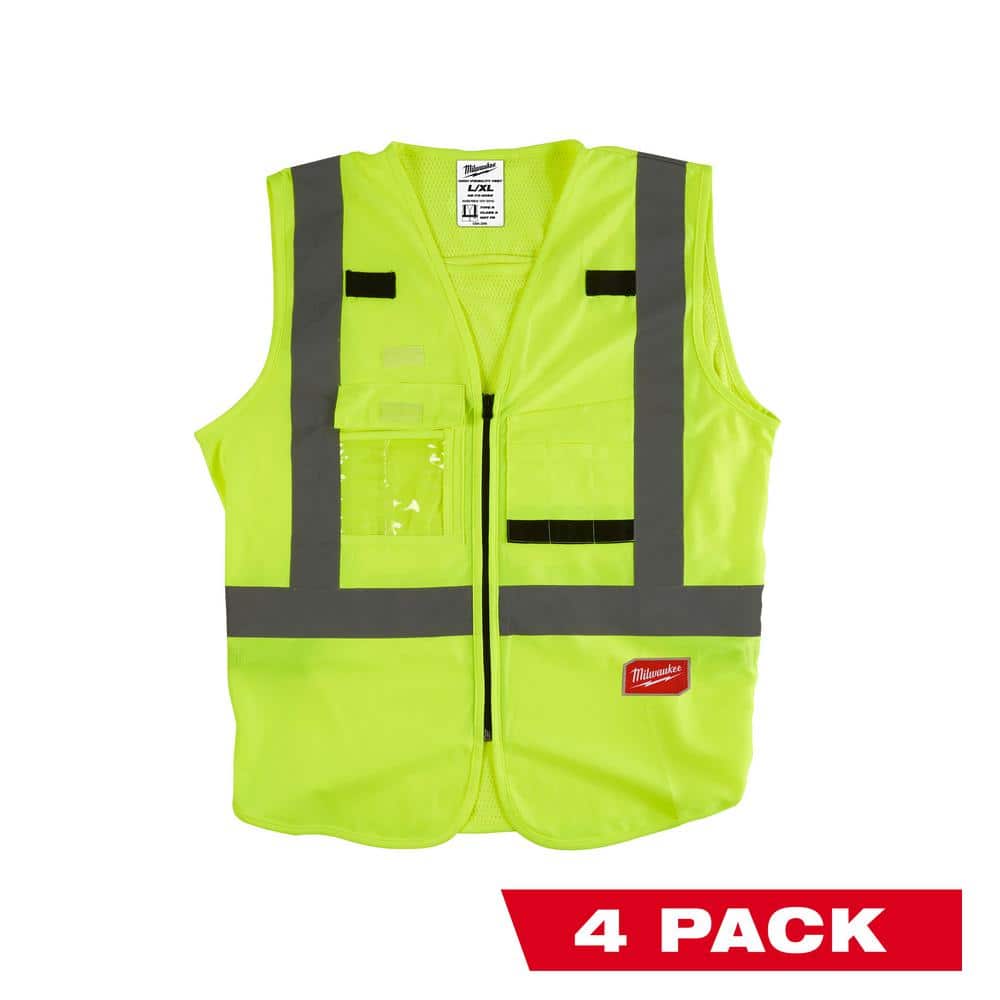2X-Large /3X-Large Yellow Class 2-High Visibility Safety Vest with 10 Pockets (4-Pack) - Hercitys
