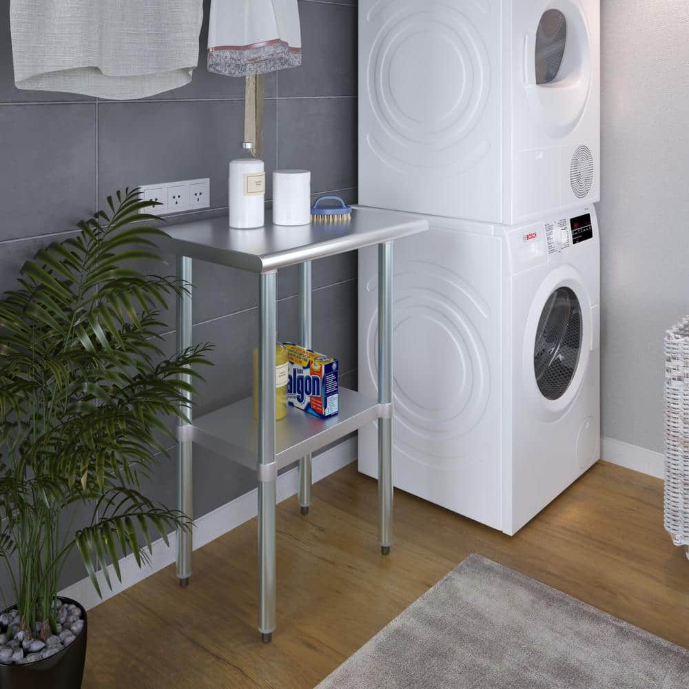 18 in. x 24 in. Stainless Steel Kitchen Utility Table with Adjustable Bottom Shelf - Hercitys