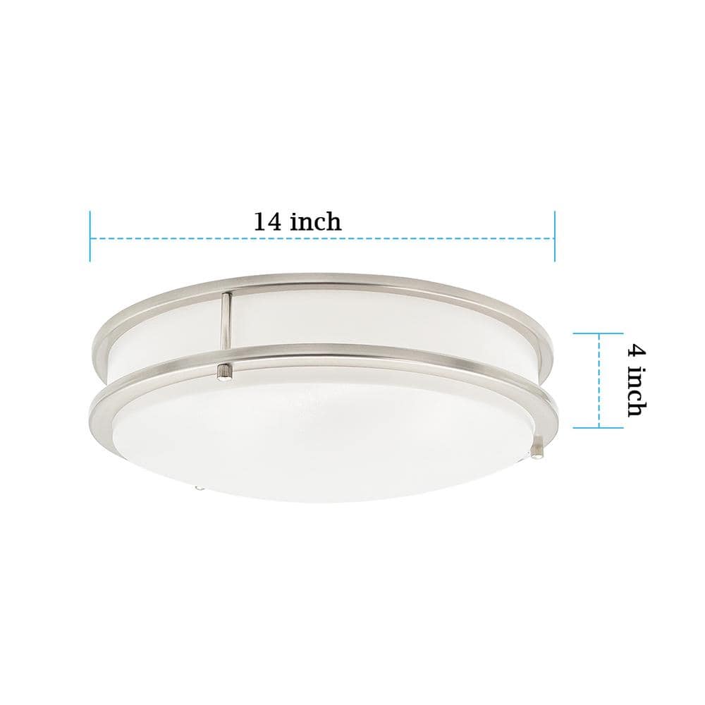 14 in. 20-Watt, 1600 Lumens Brushed Nickel LED Finish Double Ring CCT Flush Mount Ceiling Light - Hercitys