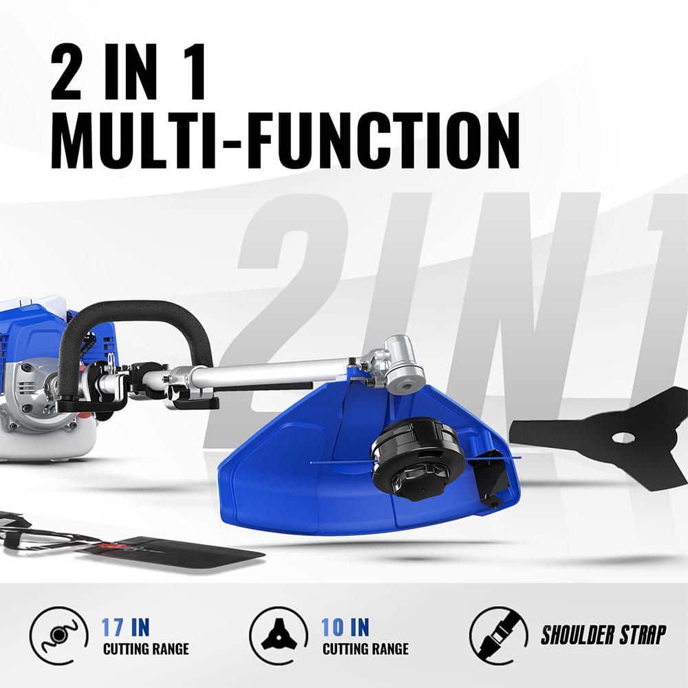 26cc Weed Wacker Gas 3 in. 1 String Trimmer/Edger 17 in. with 10 in. Brush Cutter, Rubber Handle and Shoulder Strap - Hercitys