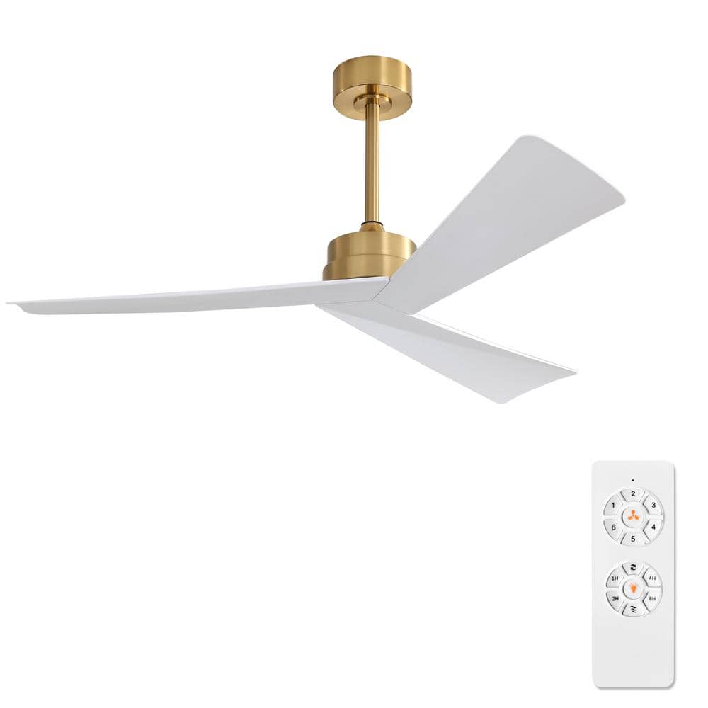 52 in. 3-Blades 6 Fan Speeds Matte Gold and White Ceiling Fan Without Light - Hercitys