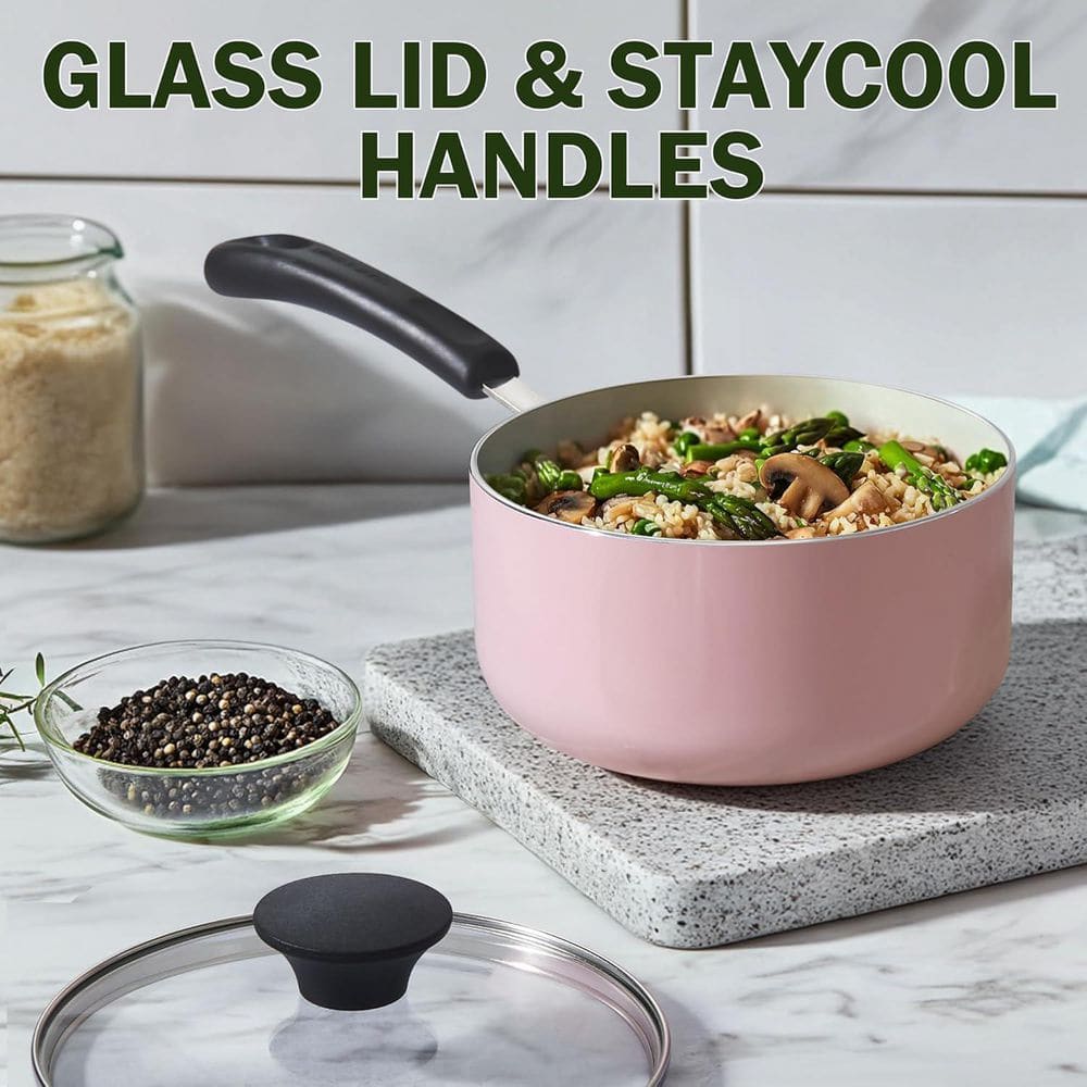 10-Piece Ceramic Aluminum Nonstick Kitchen Cookware Sets, Pink - Hercitys