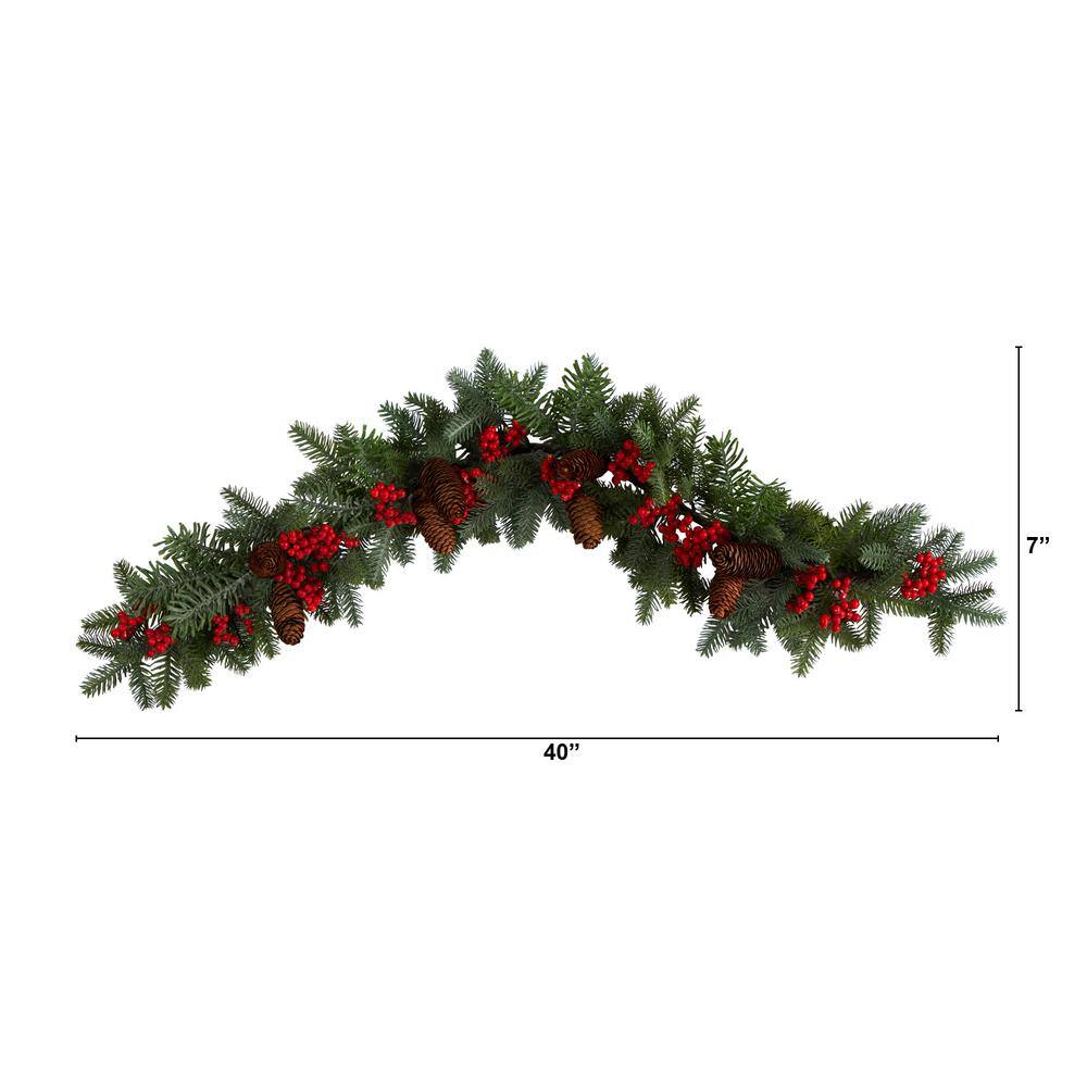 40 in. Unlit Artificial Pines, Red Berries and Pinecones Artificial Christmas Garland - Hercitys