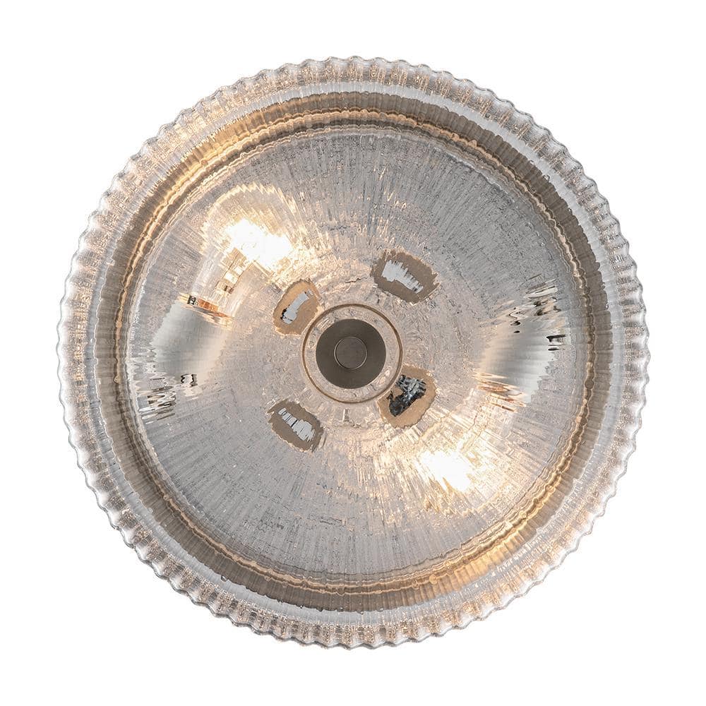 11.75 in. 2-Light Brushed Nickel Flush Mount Ceiling Light Fixture with Clear Ribbed Glass Shade - Hercitys