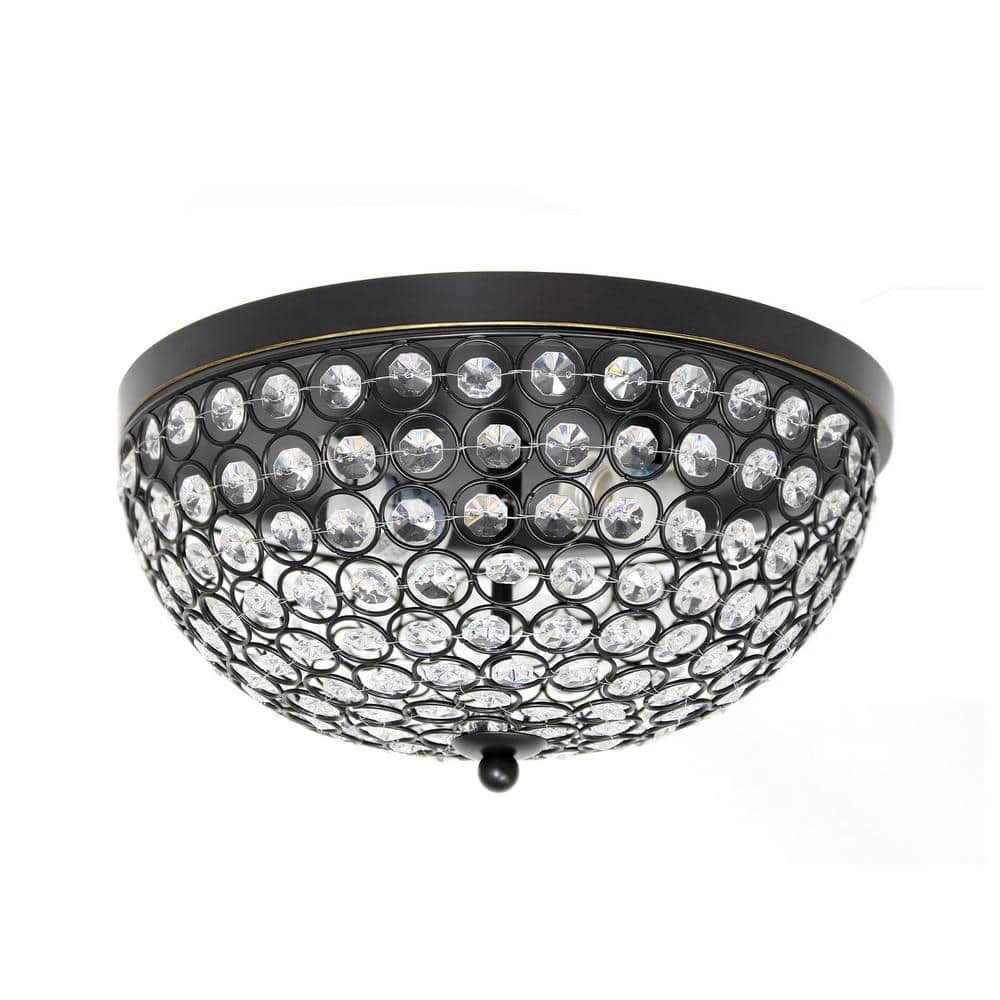 2-Light Elipse Gold Crystal Flush Mount Ceiling Light - Hercitys