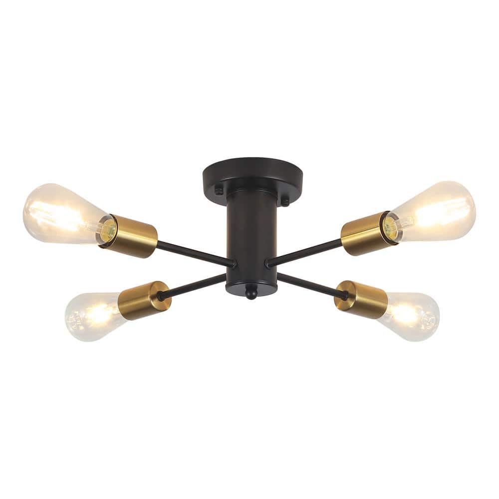 17.5 in. 4-Light Black and Gold Sputnik Transitional Flush Mount Ceiling Lights - Hercitys