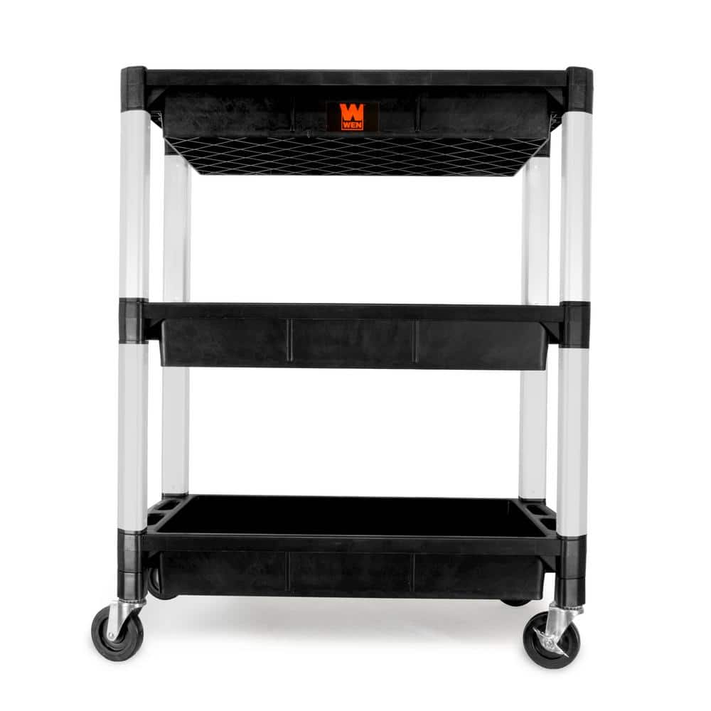 300 lbs. Capacity 32 in. x 18.5 in. Triple Decker Service 3-Tray and Utility Cart - Hercitys