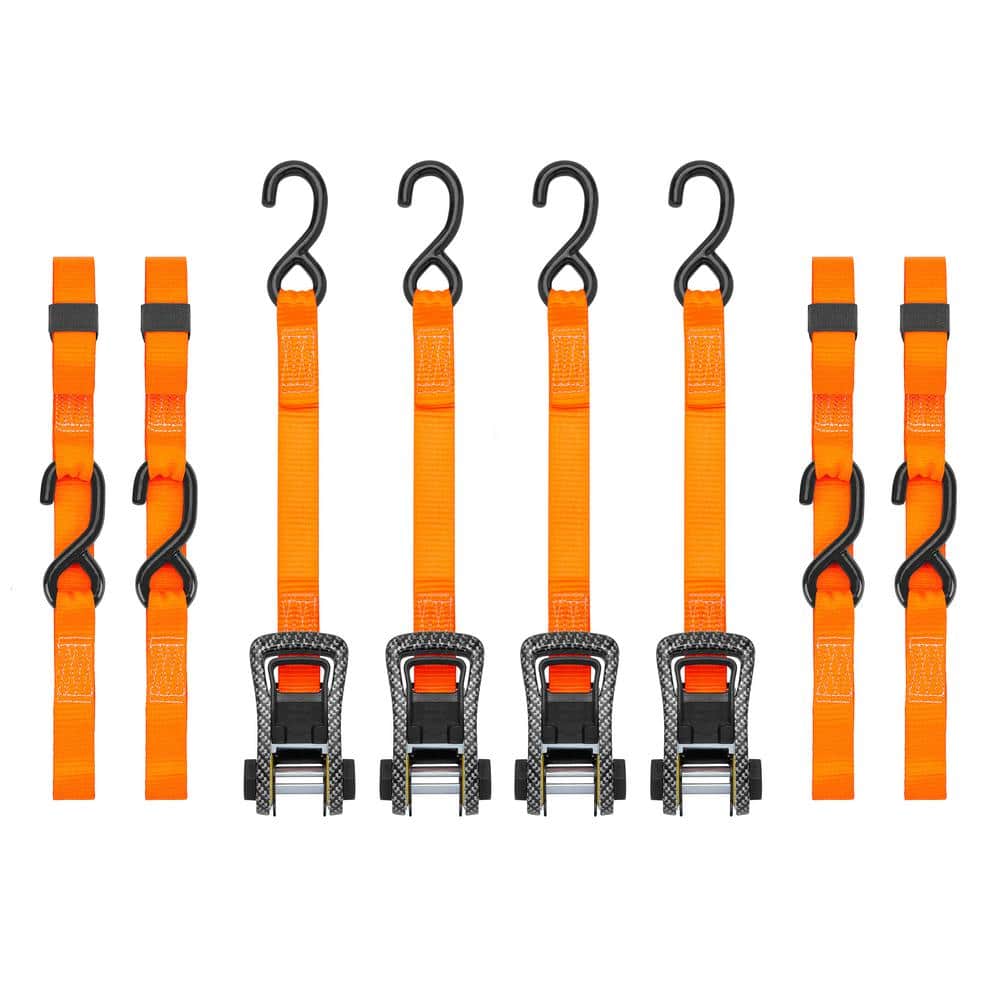 14 ft. Orange CarbonX Ratchet Tie Down Straps with 1,000 lb. Safe Work Load – 4 pack - Hercitys