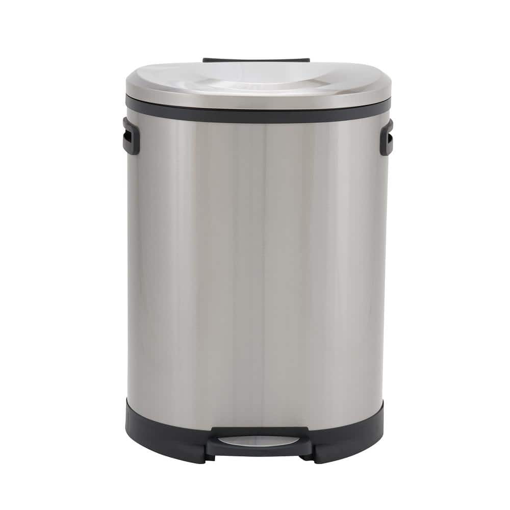 50 l/13 Gal. Oval Stainless Steel Trash Can with Step Large Plastic Liner - Hercitys