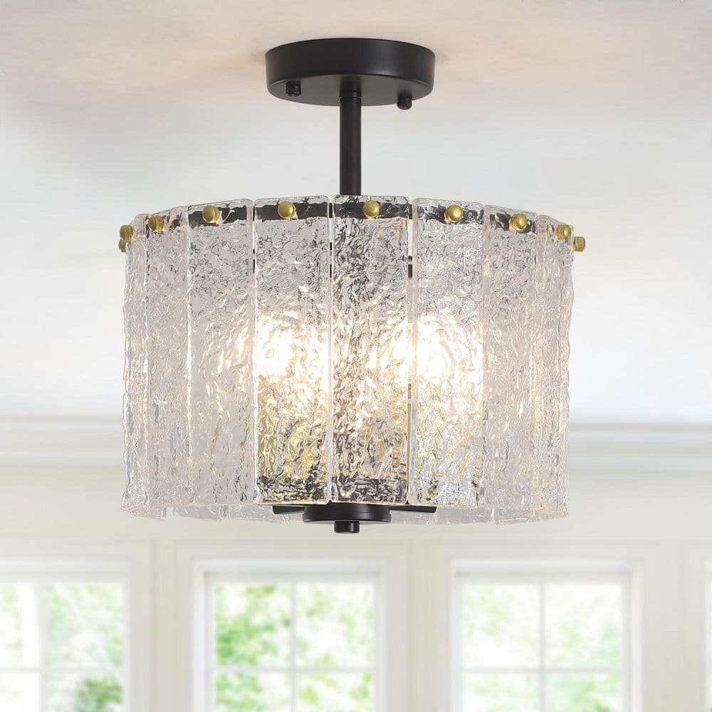 12.5 in. 4-Light Black Modern Semi-Flush Mount Ceiling Light with Glass Shade - Hercitys