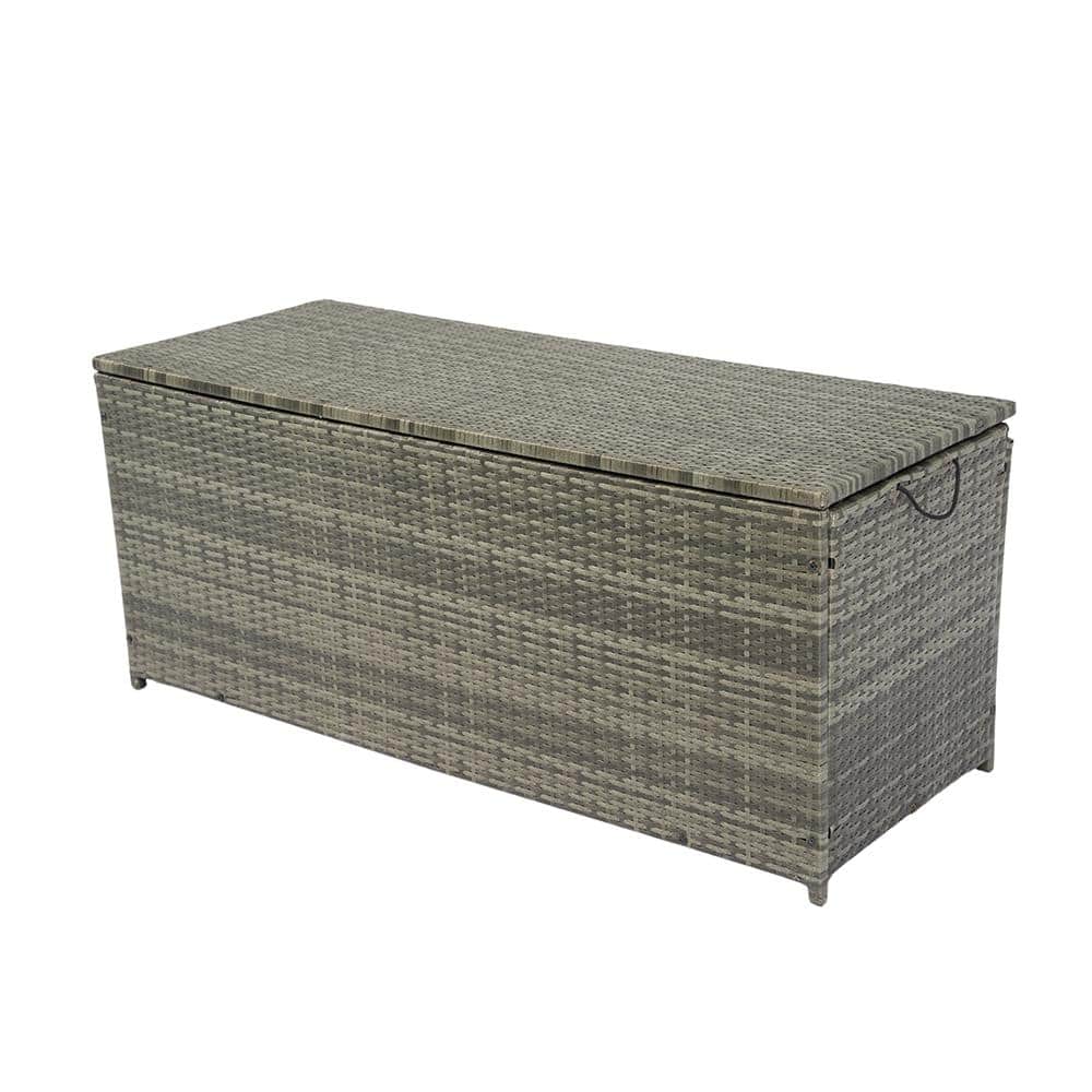 113 Gal. Gray Wicker Patio Deck Box with Lid - Hercitys