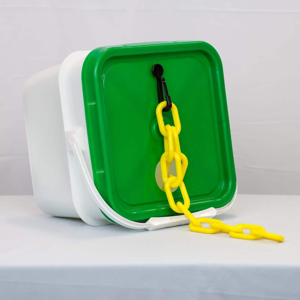2 in. (#8, 51 mm) x 65 ft. Heavy Duty Plastic Safety Chain Yellow in a Pail - Hercitys