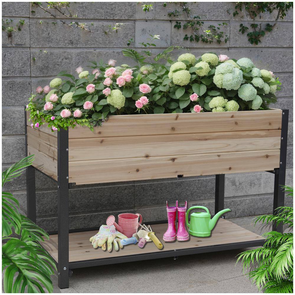 44.90 in. x 23.30 in. x 29.30 in. Natural Color Solid Wood Raised Garden Bed Planter Box with Legs Elevated Growing Bed - Hercitys