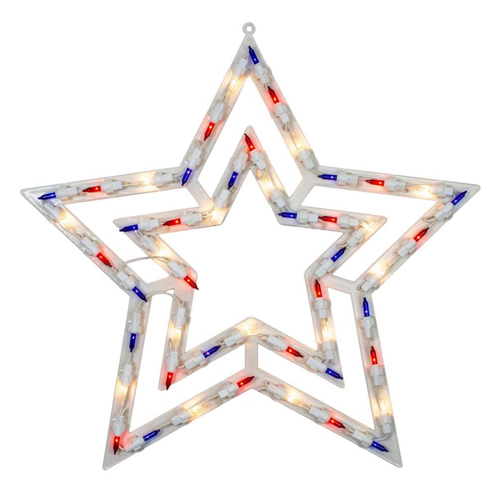 17 in. Lighted Red White and Blue Patriotic Star Window Silhouette Decoration - Hercitys
