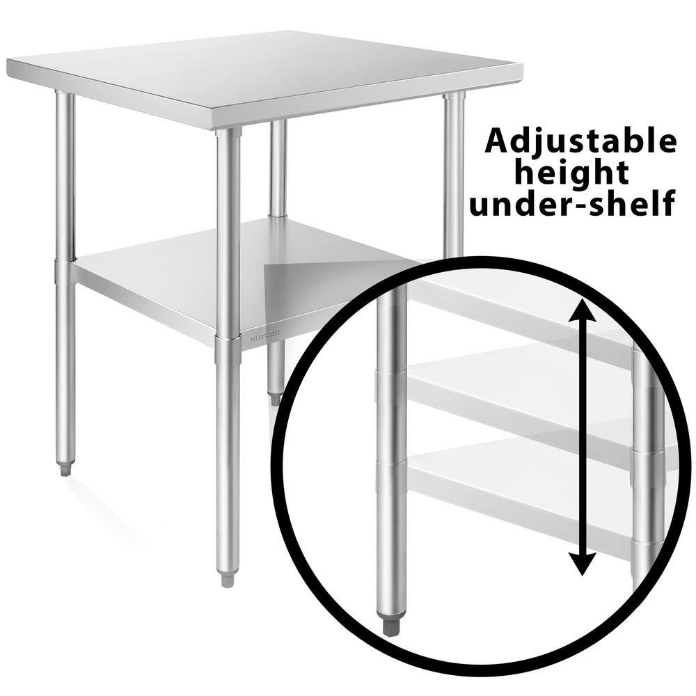 24 in. x 24 in. Stainless Steel Kitchen Prep Table with Bottom Shelf - Hercitys