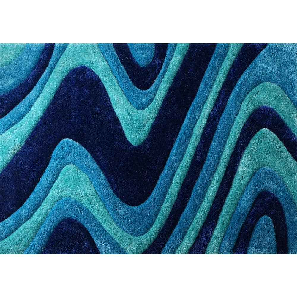 3D Shaggy Mixed Blue 5 ft. x 7 ft. Hand Tufted Area Rug - Hercitys