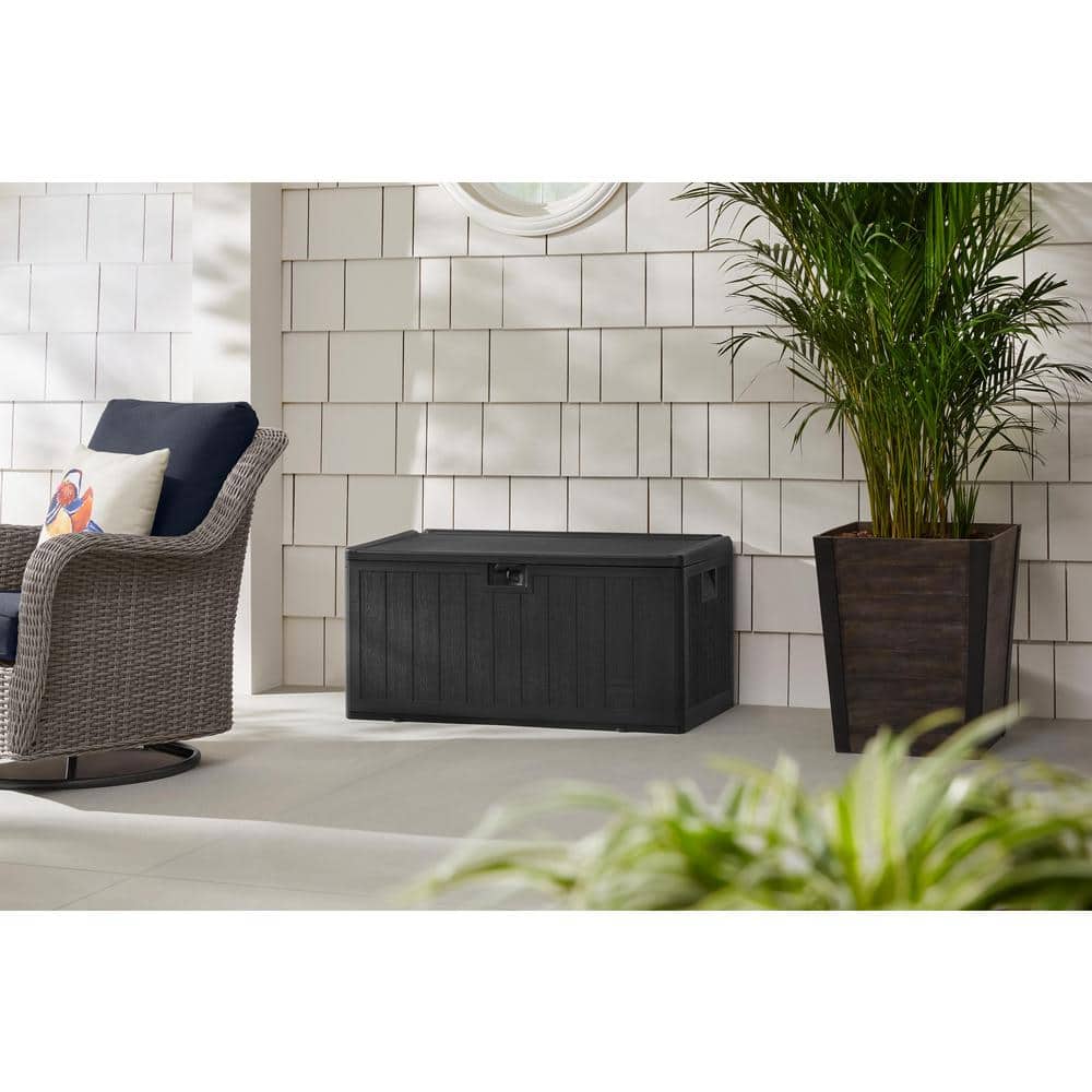 50 Gal. Black Wood Look Outdoor Storage Deck Box with Lockable Lid - Hercitys