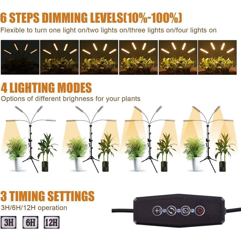 200-Watt Plant Grow Light Bulb Specialty Code 420 LEDs with 15-63 in. Adjustable Tripod Stand 4-Heads Auto On/Off - Hercitys