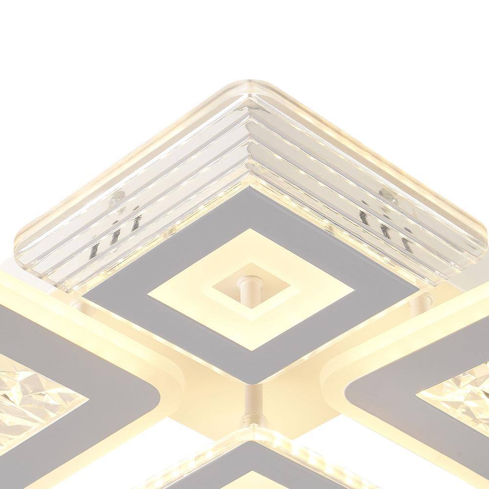 28.34 in. 1-Light White Modern Geometric Design Dimmable Selectable LED Semi-Flush Mount Ceiling Light with Remote - Hercitys