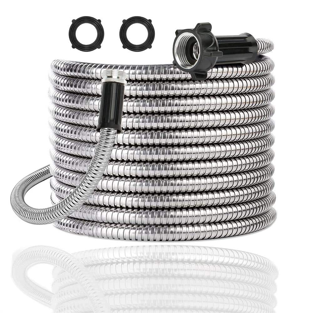 5/8 in. Dia. x 15 ft. Heavy Duty 304 Stainless Steel Water Garden Hose with Female to Male Connector - Hercitys