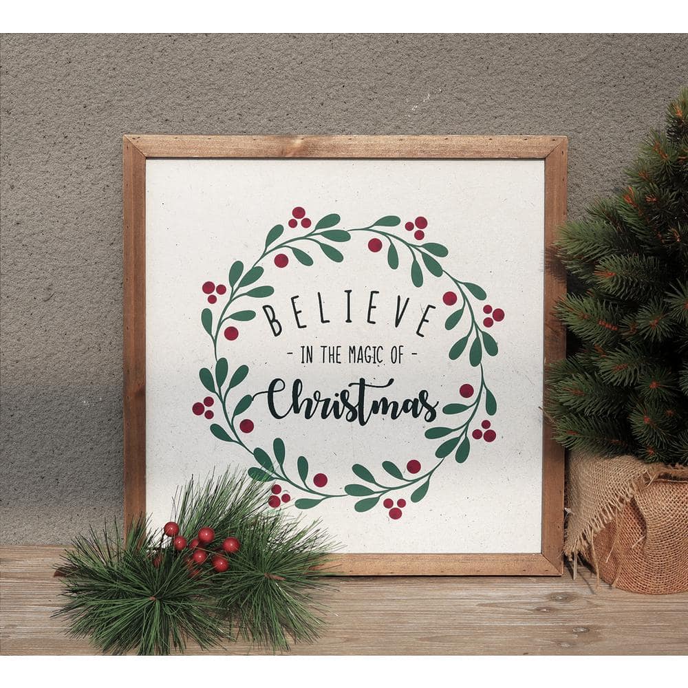 15.75 in. Brown Wood Framed Believe in The Magic of Christmas Wall Sign - Hercitys