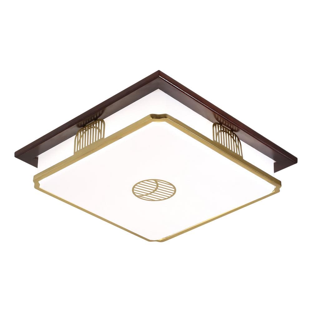 22 in. White and Brown Modern Flush Mount Dimmable LED Ceiling Light with Integrated LED Light Source and Acrylic Shade - Hercitys