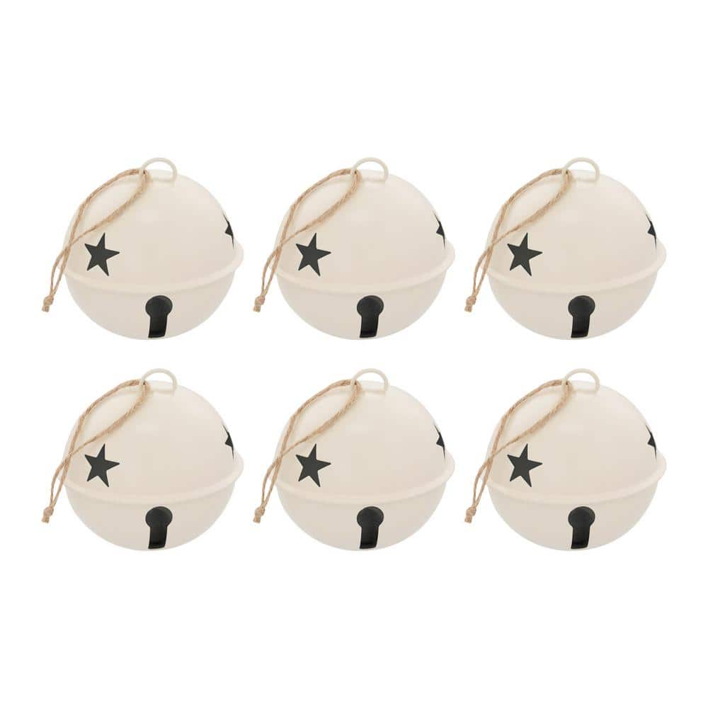 3.35 in. Ivory Metal Jingle Bell Christmas Ornament (6-Pack) - Hercitys