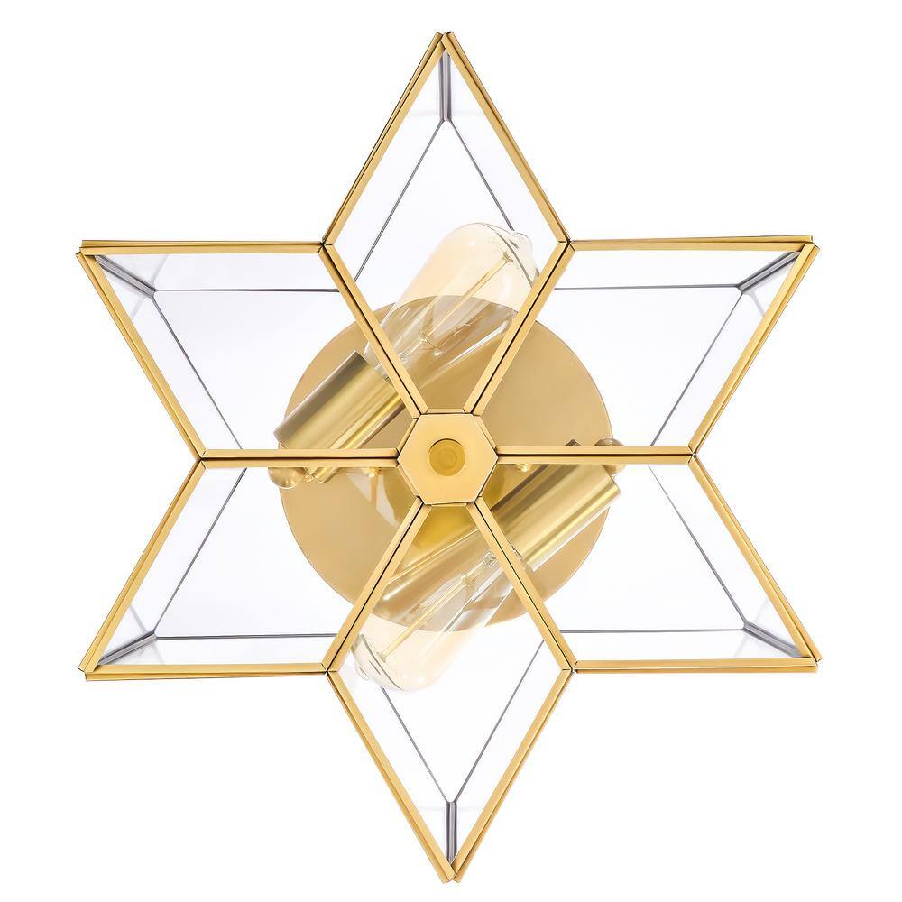 13.3 in. 2-Light Gold Flush Mount with Star Glass Shade - Hercitys