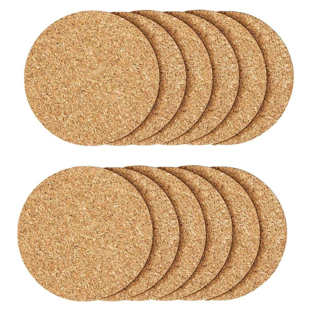 3.93 in. Absorbent Heat Resistant Reusable Tea or Coffee Coaster, Cork Coaster for Drink in Brown (Set of 12) - Hercitys