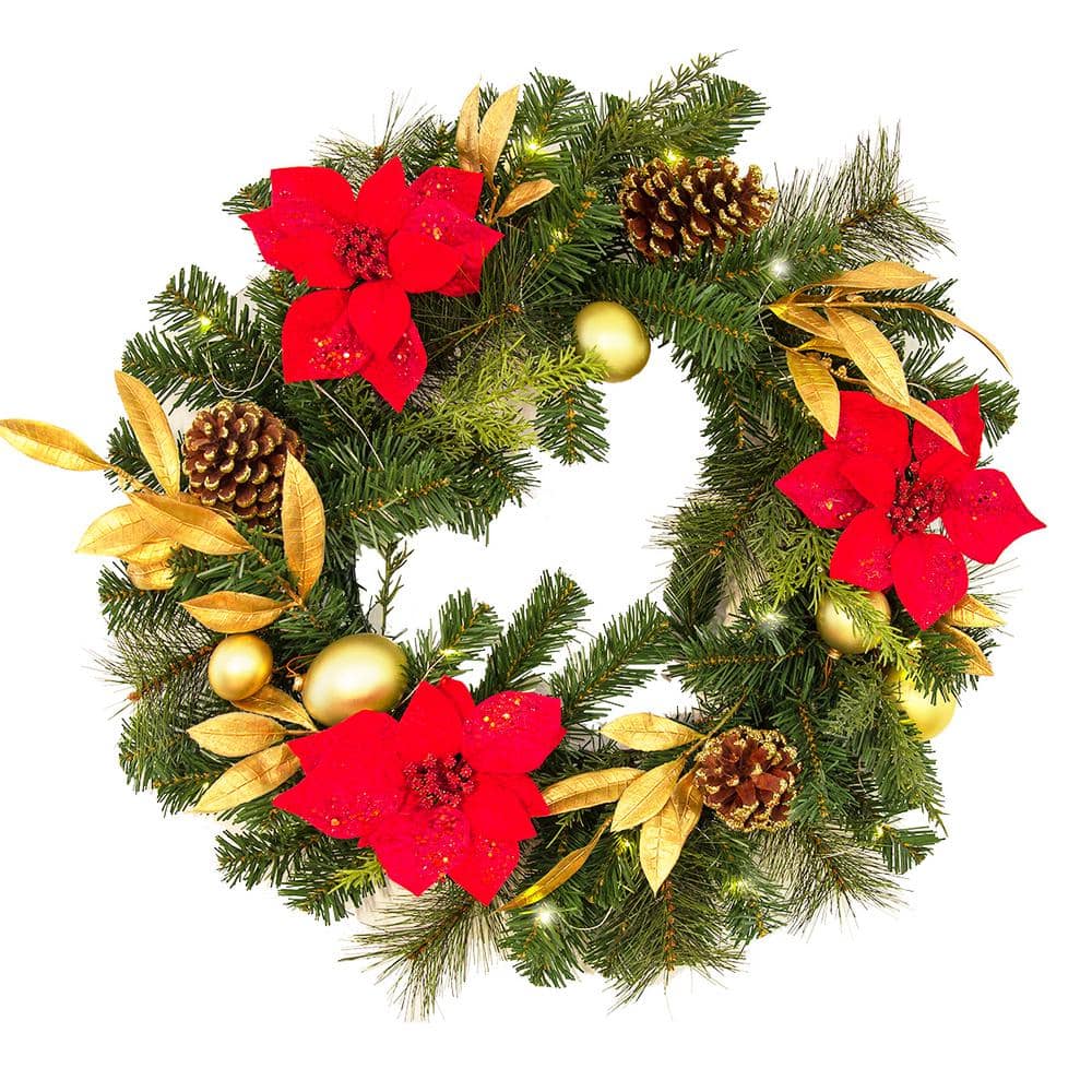 4.5 ft. Wall Hanging Pre-Lit Artificial Christmas Garland Flower Ornaments Door Pine - Hercitys