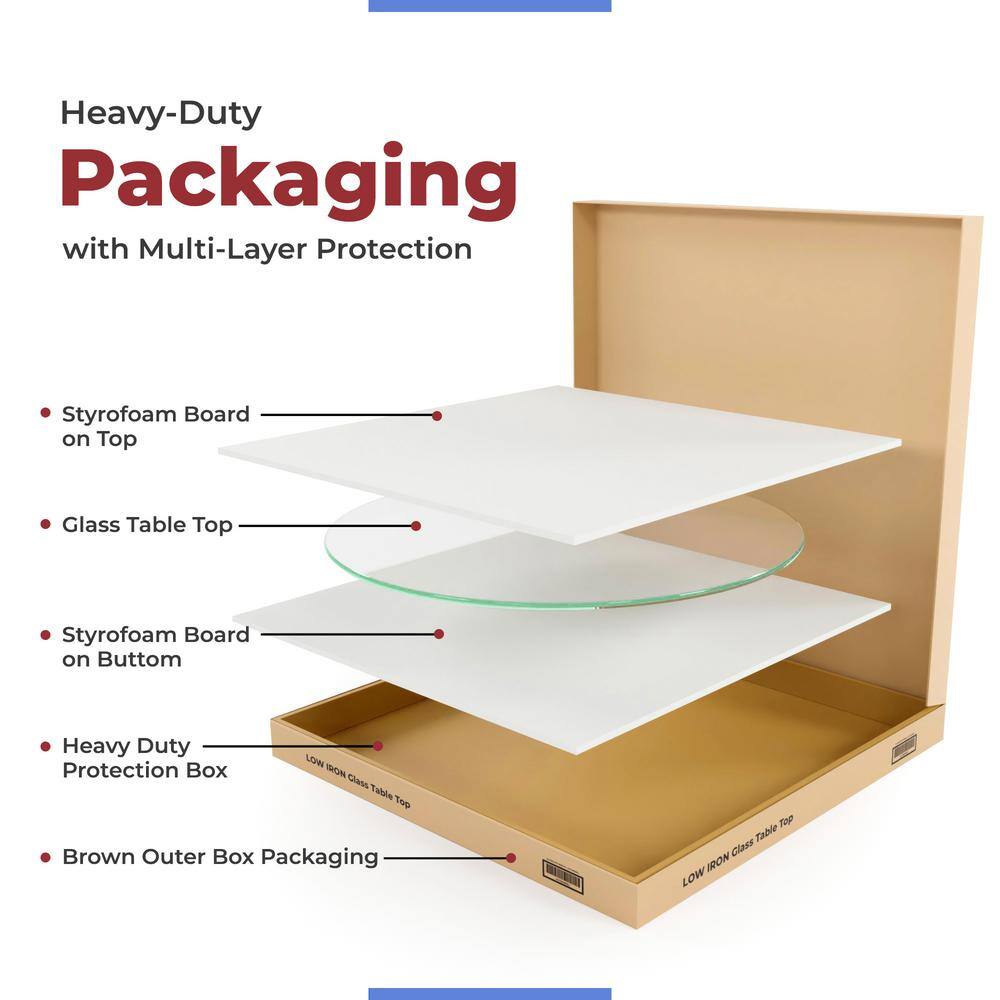 16 in. Clear Round Glass Table Top, 3/8 in. Thickness Tempered Flat Edge Polished - Hercitys