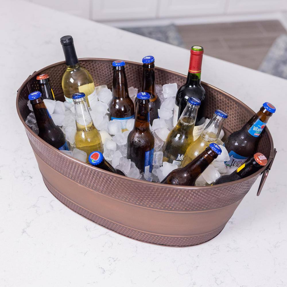 25 qt. Heavy-Duty Galvanized Steel Leak Resistant Large Oval Party Beverage Tub in Copper Easy to Clean with Handles - Hercitys